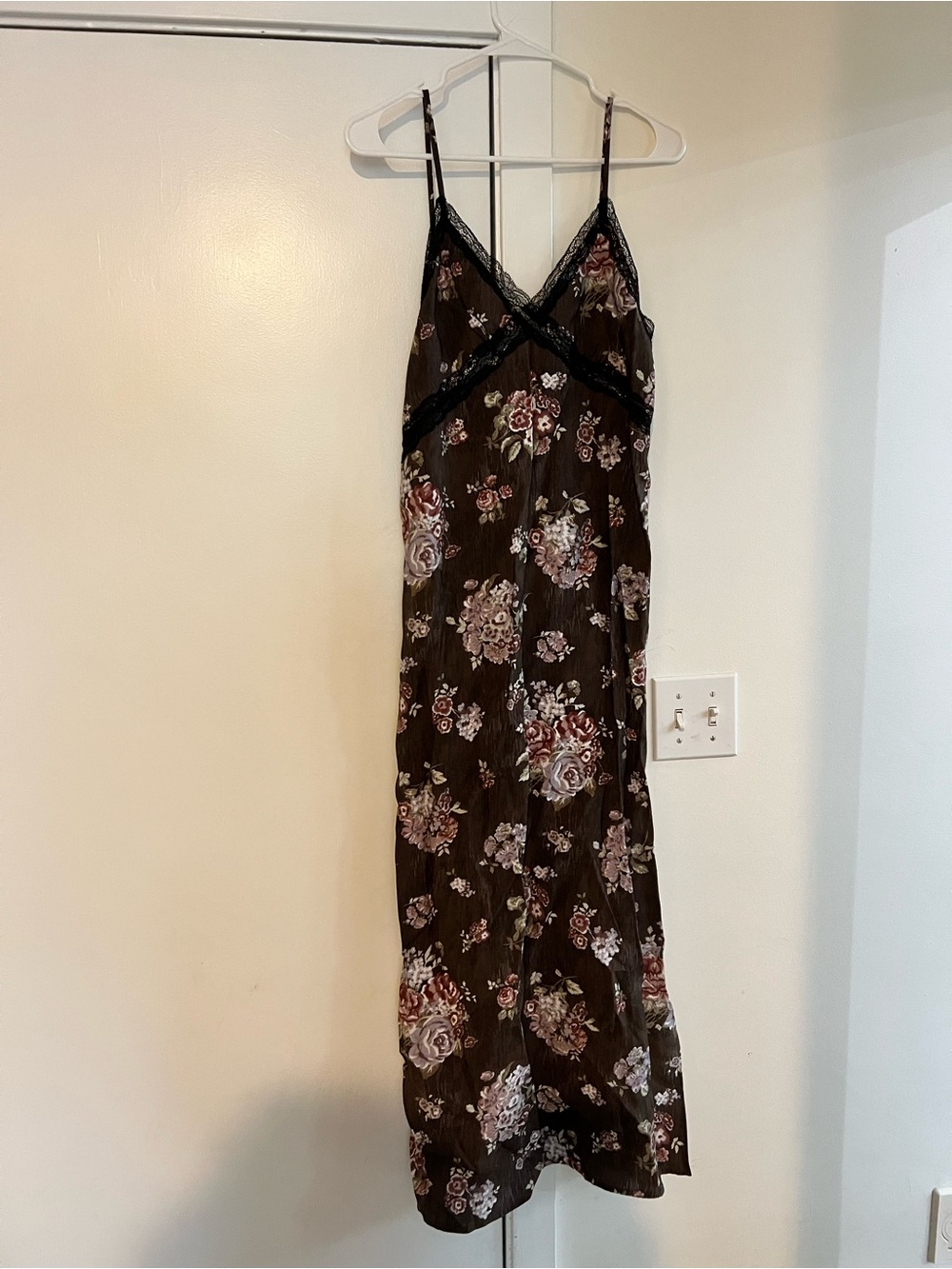 H&M Brown Floral Slip Dress with Pink & Cream Blooms